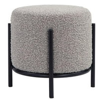 Pemberly Row Contemporary / Modern Round Stool in Boucle Fabric Gray
