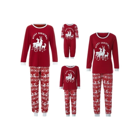 

Matching Family Pajamas Sets Christmas PJ s with Christmas Deer Reindeer Printed Red Long Sleeve Tee and Bottom Loungewear