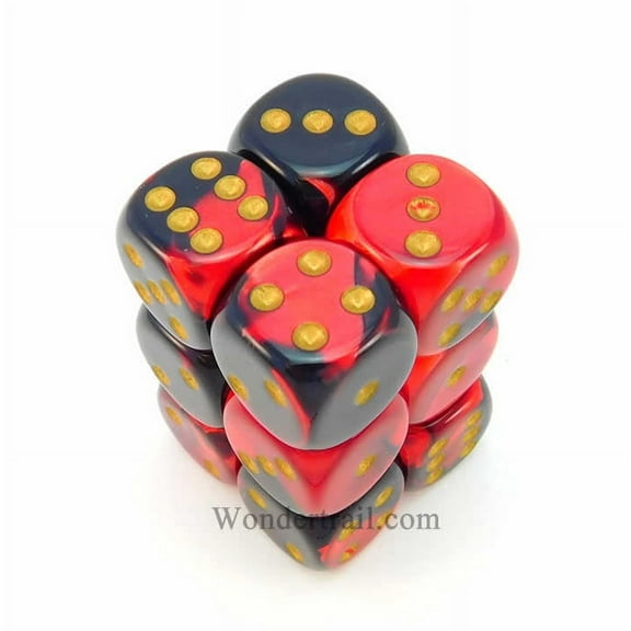 Black and Red Gemini Dice with Gold Pips D6 16mm (5/8in) Pack of 12 Chessex