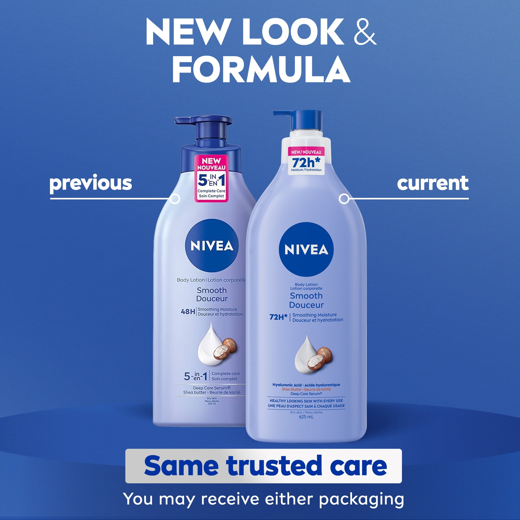 Lotion corporelle hydratante douceur 72 heures NIVEA pour peaux sèches avec acide hyaluronique, 625 ml 625 ml