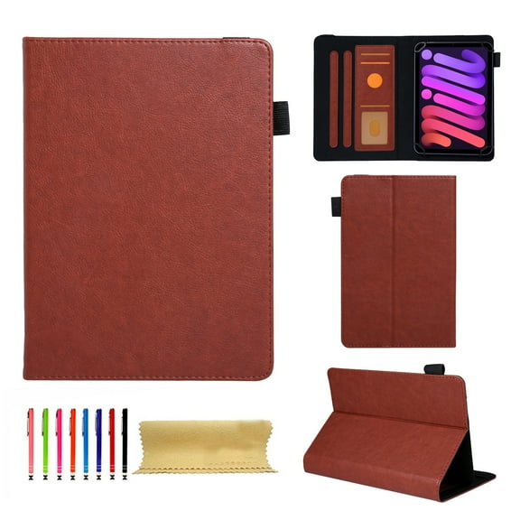 Case for Universal 7 Inch Android Tablet/Galaxy Tab A 7-Inch SM-T280 /Galaxy Tab 4 7" T230 /Onn 7 Inch, PU Leather Folio Multi-Angle Viewing Stand Card Slots Case with Elastic Band Case Cover, Brown