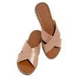 thumbnail image 7 of Womens Studded Flat Sandals Open Toe Slip On Mule Slides Crossed Strap Slipper Beige qILAKOG Size 8.5, 7 of 7