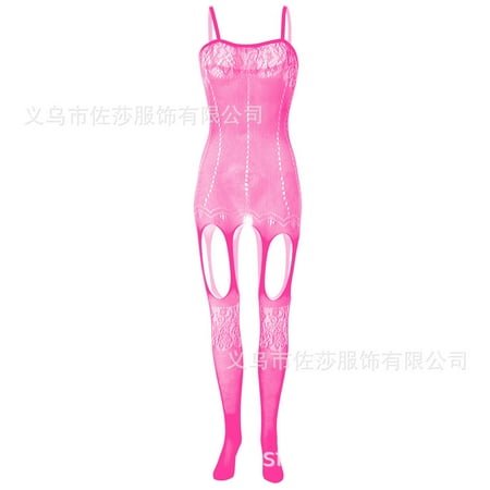 Generic Sexy Strap Jacquard Sexy Lingerie Lady Seduction off-the-Shoulder Hollow-out One-Piece Stockings Women s Dew Fishnet Clothes W214