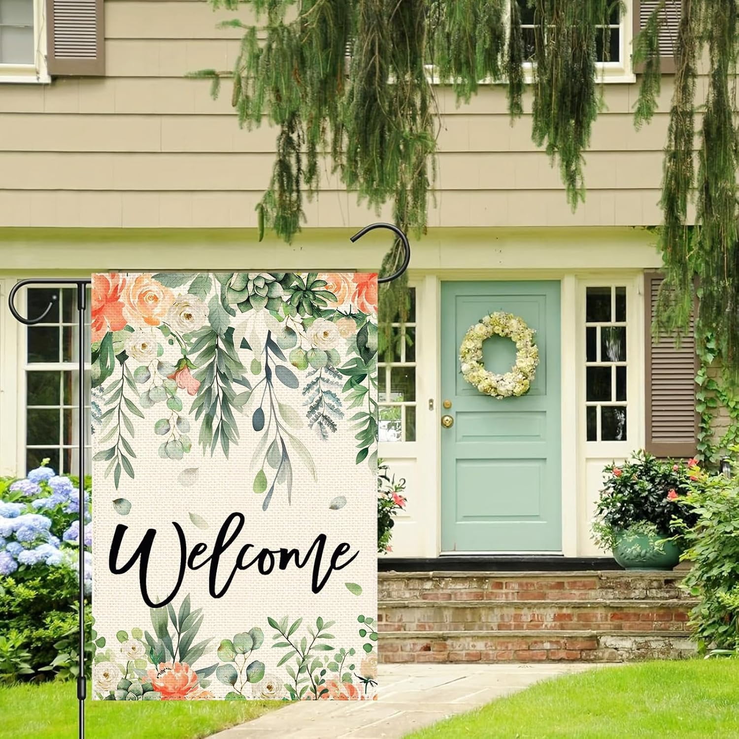 Spring Eucalyptus Flowers Garden Flag 12 x 18 Inch Double Sided Floral Seasonal Welcome Burlap Yard Outdoor Flag