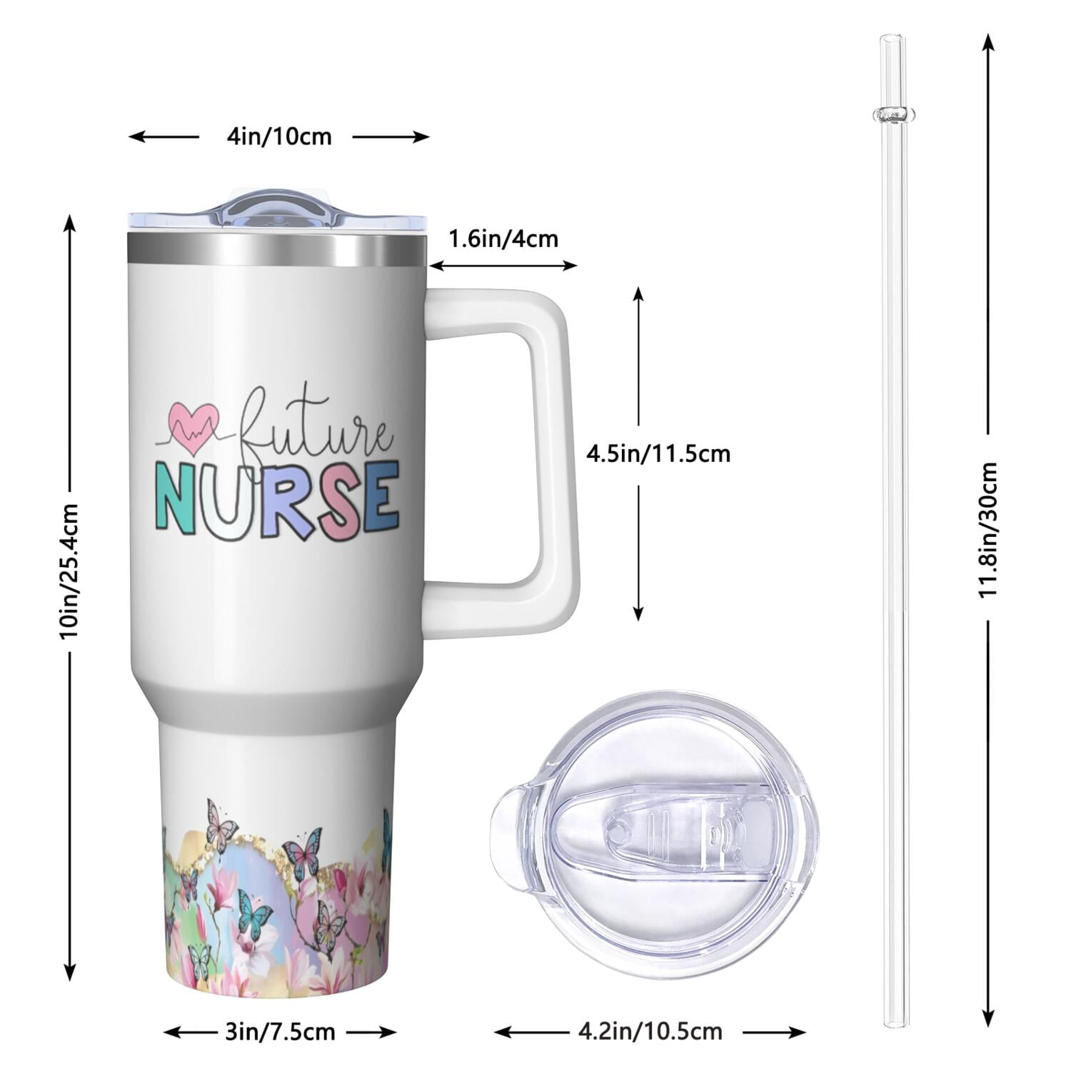 40oz Nurse Tumbler with Straw and Handle, BPA Free Stainless Steel, Dishwasher Safe for Easy Cleaning, A Hassle-Free and Fantastic Nurse Gift Idea