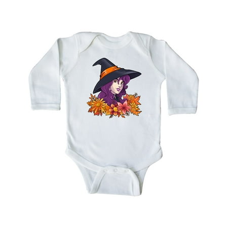 

Inktastic Witch with Autumn Flowers and Leaves Gift Baby Boy or Baby Girl Long Sleeve Bodysuit