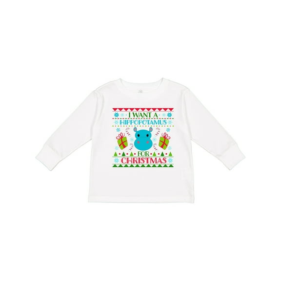 Inktastic I Want a Hippopotamus for Christmas Cute Ugly Sweater Boys or Girls Long Sleeve Toddler T-Shirt