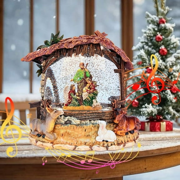 Nativity Christmas Snow Globes - Nativity Sets for Christmas Indoor, 8" Large Snow Globe Lighted Christmas Nativity Decorations Indoor Home Décor with Music,Battery Powered