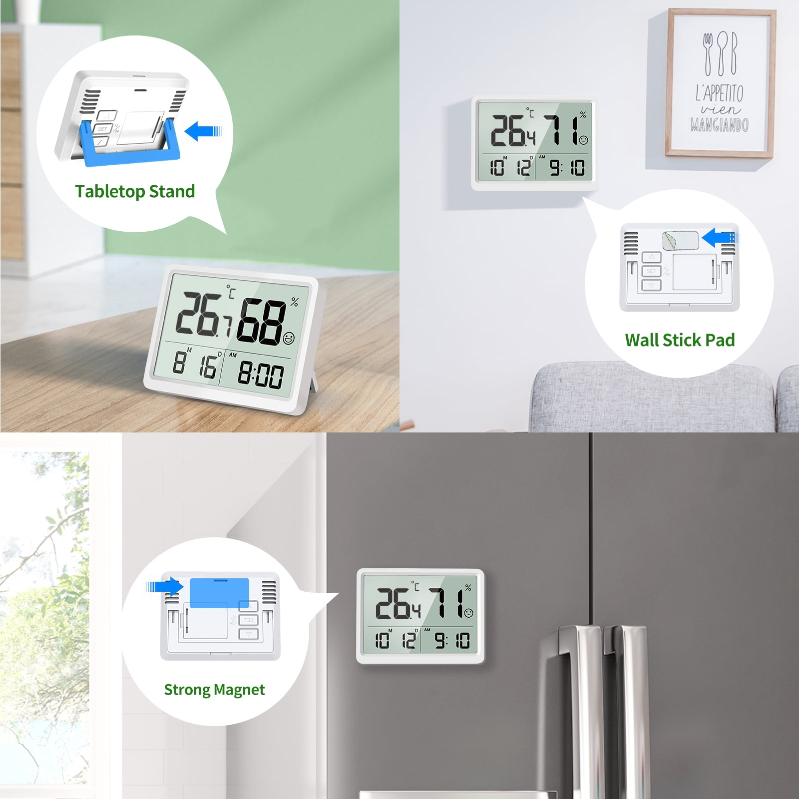 VOCOO Digital Indoor Thermometer Hygrometer with Temp & Humidity Monitor, Large LCD Display, White