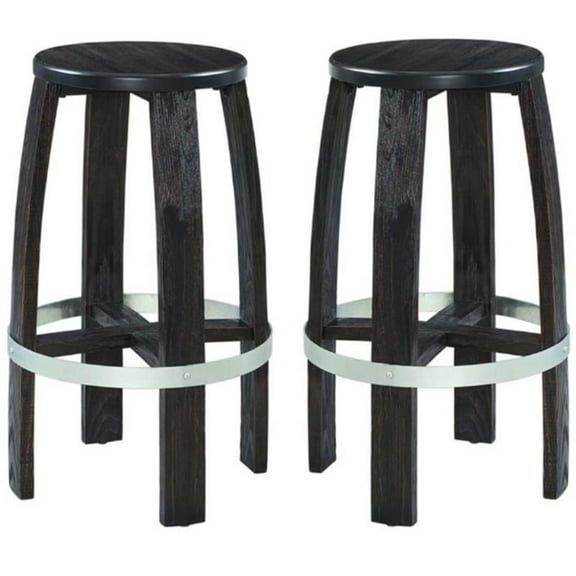 Home Square 29.5" Wood and Metal Bar Stool in Rustic Dark Brown - Set of 2