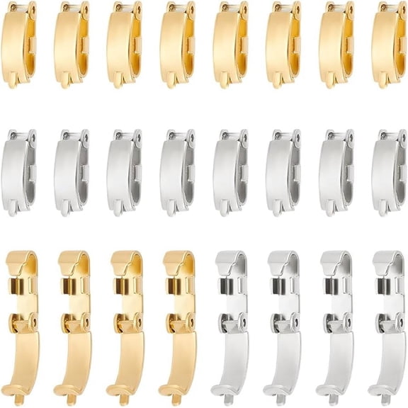 40Pcs 2 Colors 304 Stainless Steel Fold Over Golden Extender Foldover Extension Clasp Watch Band Bracelet Strap Necklace Extender for Jewelry Making for DIY