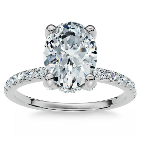 Pompeii 1 1/2Ct Oval Diamond Accents Engagement Ring White Yellow or Rose Gold Lab Grown