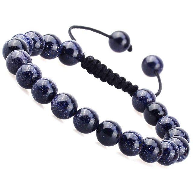 Natural Healing Power Gemstone Crystal Beads Unisex Adjustable Macrame Bracelets 8mm,Blue Sand