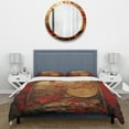 thumbnail image 3 of Designart "Floral Japanese Tiles in Gold and Red III" Abstract Botanicals Bedding Covert Set - Abstract Gold Modern Bed Set With 2 Shams, 3 of 5