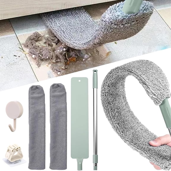 Saker Plus Flat Duster, Retractable Gap Dust Cleaning Artifact - Extendable Flat Duster for Under Appliances & Cleaning, with Bendable Microfiber Head, Reusable Washable Tool for Hard-to-Reach Areas
