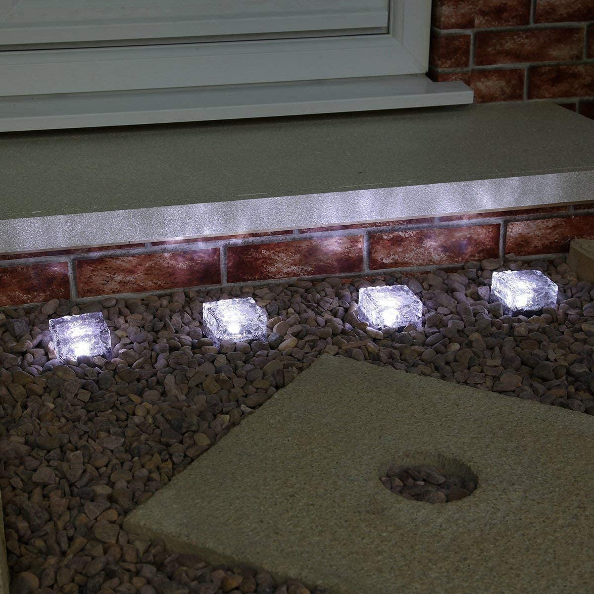 4 Pack LED Ice Cube Lights, Solar Brick Lights Outdoor, Solar Frosted Landscape Light for Patio Road Pool Decoration, Cold White