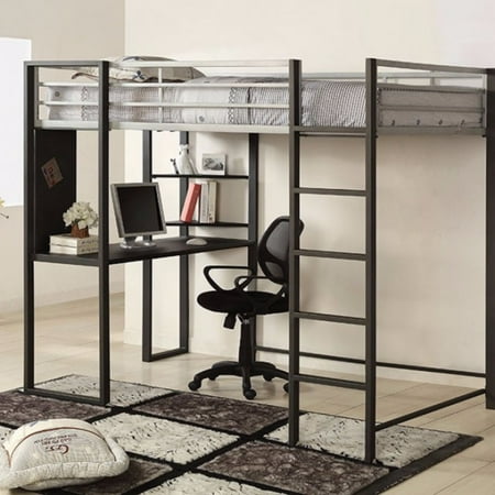 loft bed metal workstation bunk beds silver furniture grey america desk study lowes sherman cm gun twin bunkbeds walmart amazon