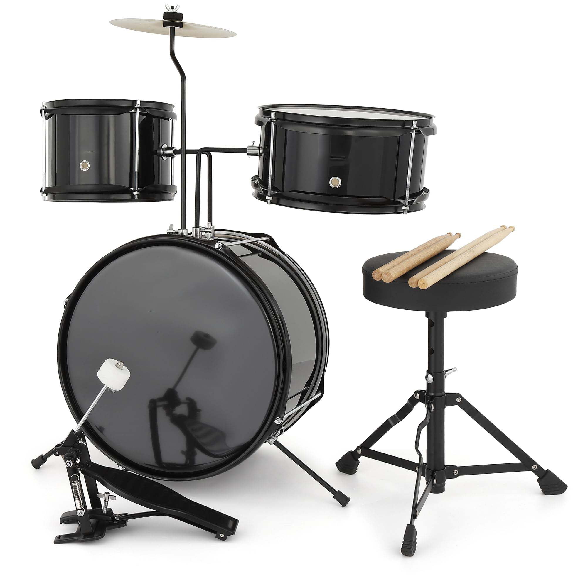 Huisuilinss Kids Drum Set For Musical Instruments,3-Piece Junior Drum Sets For Beginner,With Bass,Tom-Tom,Snare,Cymbals,Hi-Tone,Sticks,Base Pedal And Stool