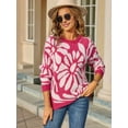 thumbnail image 2 of Women'S Fuzzy Knit Sweater Crew Neck Long Sleeve Floral Pullover Soft Cozy Loose Fit Fall Winter Top Rose Red XL, 2 of 7