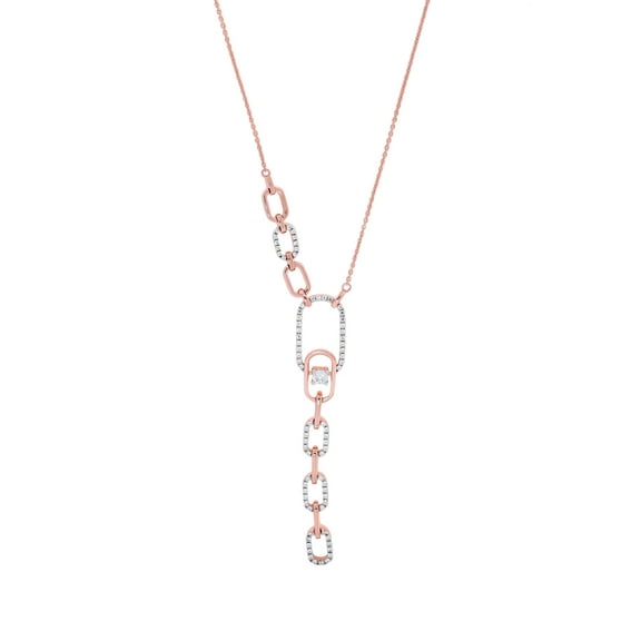0.75 Carat Round E-F/VVS-VS Moissanite Paperclip 17 inches Y Necklace For Women in Rose Gold Plated Silver