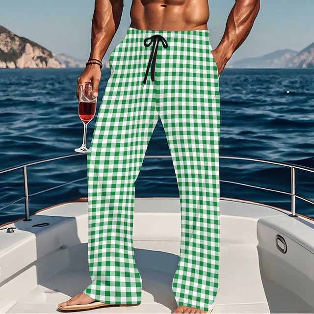 Pantalones de pijama largos para hombre, informales, con estampado a cuadros, holgados, deportivos, elásticos, rectos, vintage, con bolsillos
