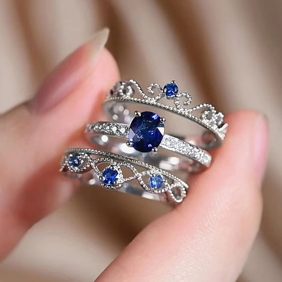 LINXIQIN Womens 14K White Gold Plated Ring with Cubic Zirconia Size 7 3 Piece Set