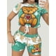 thumbnail image 2 of Conjunto De Dos Piezas Con Estampado De Oso De Dibujos Animados, Camiseta De Manga Corta Con Cordón Y Pantalones Cortos Con Cintura Elástica, Ropa De Mujer, 2 of 4