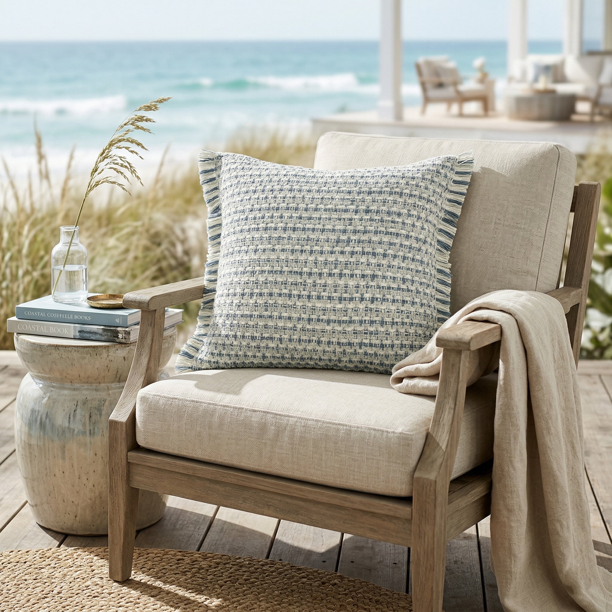 Birch Harbour Bailey 24" x 24" Blue/Green Striped Outdoor Adult Decorative Throw Pillow