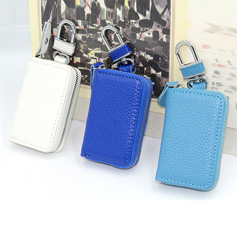 Genuine Leather Car Key Case Wallet Key Holder Small Pouch Pocket with  Keychain
