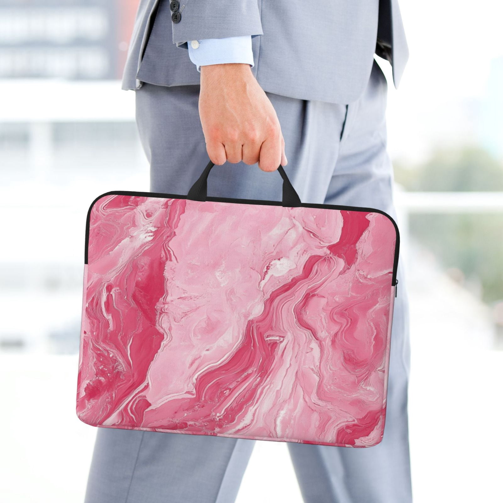 Laptop Sleeve Bag For Women Men 14inch Waterproof Durable Protective Computer Carrying Cover Handle Laptop Case Bag Pink Marble_21256_4