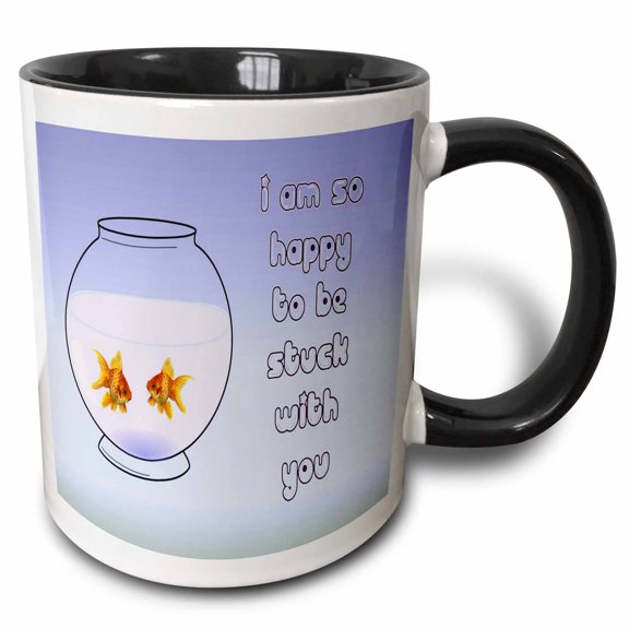 3drose, Stuck with You - Goldfish, Pisces, Fish, Humour, Birthday, Fantail, Bubbles, 11oz Two-tone Black Mug