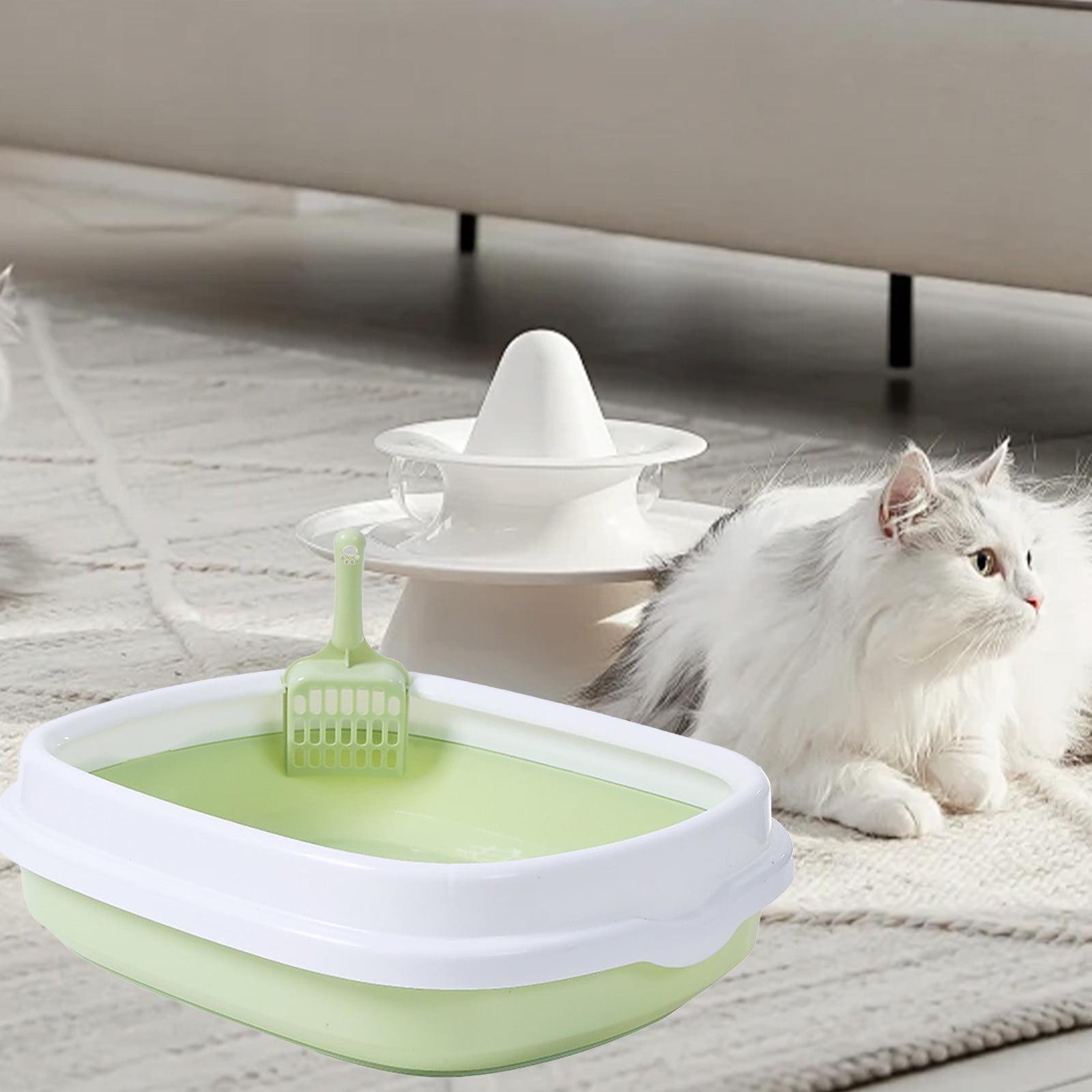 LEFTHIGH Home Semi Enclosed Cat Litter Box Pet Toilet with Splash Proof High Side Large Space Easy Clean Paper Material Gray Blue Green 40x33.5cm Gifts