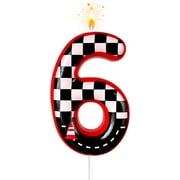 Black and White Plaid Digital Birthday Candles, Racing Theme Party Cake Decoration, Suitable for Cartoon Cars Theme (6)