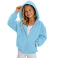 thumbnail image 2 of Girls Full Zip Hooded Jacket, Solid Loose Zip Up Hoodie with Pockets, Spring Fall Long Sleeve Casual Outerwear Blue 15 Years, 2 of 9