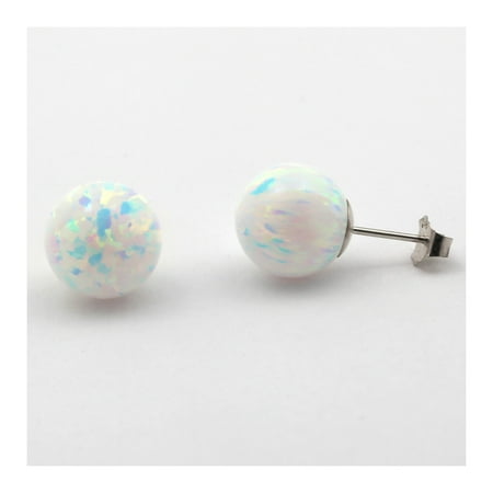 14k Gold or Sterling Silver White Simulated Opal Ball Stud Earrings - 3, 4, 5, 6, 7, 8, 9, 10mm