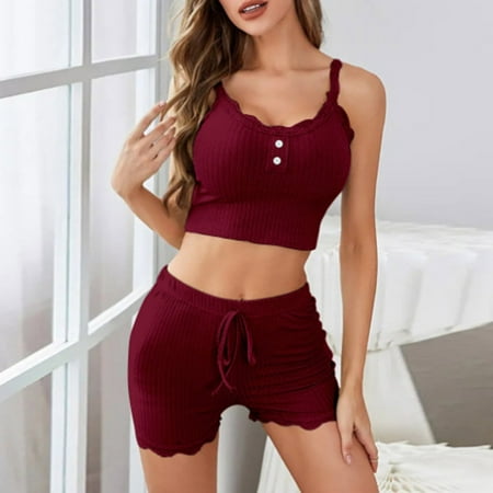 Up to 30% OFF Lingerie Women Cute Heart Print Satin Belted Robe Camisole Shorts Pajamas Soft and S^ex_y for Relaxing at Home Christmas Stockings|Nylon Spandex Wine Sopatenor
