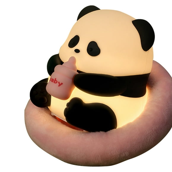 Mistaha Mignonne Lampe Pat Fleur Panda avec Détecteur de Mouvement, Veilleuse en Silicone pour Chambre, Jolie Déco Maison, Protection des Yeux de Haute Qualité, Panda Assis + Coussin Rose