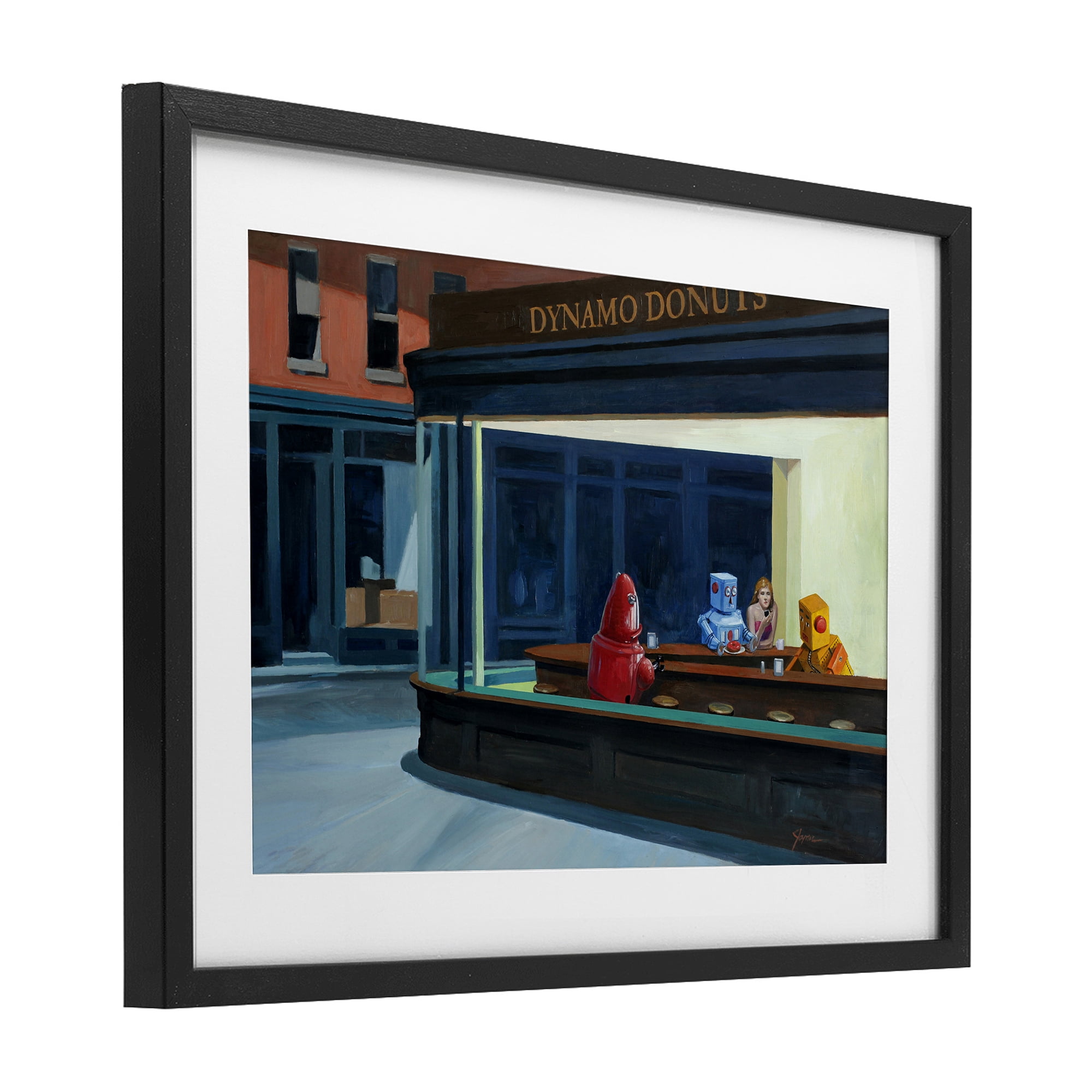 Stupell Industries Robots in Donut Shop Black Framed Print Under Glass, design by Eric Joyner