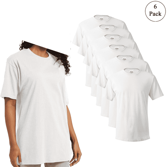 Hanes Essential T-Shirt for Adult Men, 100% Cotton, Classic Fit, Pre-Shrunk, White, Pack of 6, S