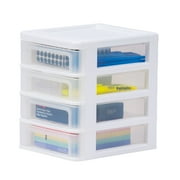 IRIS Small 4-Drawer Compact Desktop Organizer, Stacking Desktop Unit, White-Clear, Single
