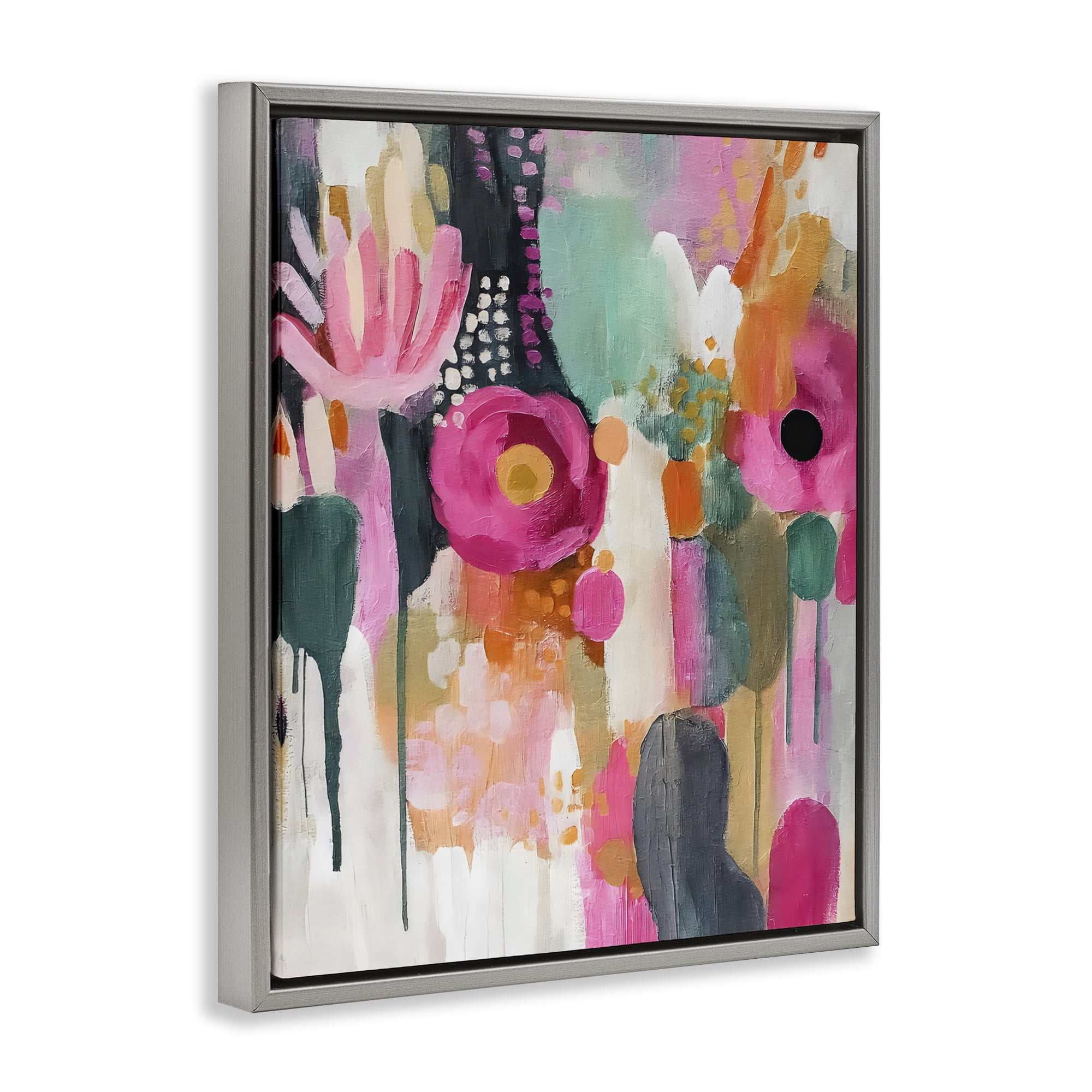 Stupell Industries Dripping Blooms Cascade Gray Framed Floater Canvas Wall Art, design by Riley B