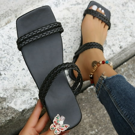 

Women s Summer Solid Color Slip On Weave Flat Beach Open Toe Breathable Sandals Shoes Slippers Women Slippers for Home Anime Slippers for Women Womens Ballet Slippers Velour No Slip Slippers for Women