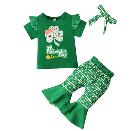 

ZHAGHMIN Girls Skirt Set Toddler Girls Short Sleeve Letter Prints Tops Flared Pants Trousers With Headband 3Pcs Outfits Clothes Set An Irish Festival Girls With No Clothes On Mommy Blanket 6-12 Mont