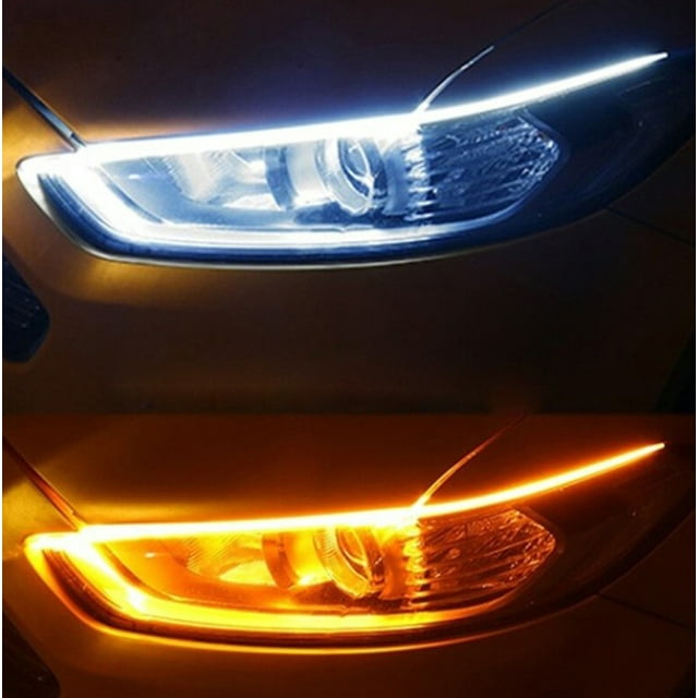 Fiudx Luz Led de Circulación Diurna, Diseño de Tubo Flexible, Led Smd 2835 Brillante, Intermitente Bicolor, Mejora de Faros Delanteros, Ajuste Universal para Coches, Camiones y Motocicletas, Juego de