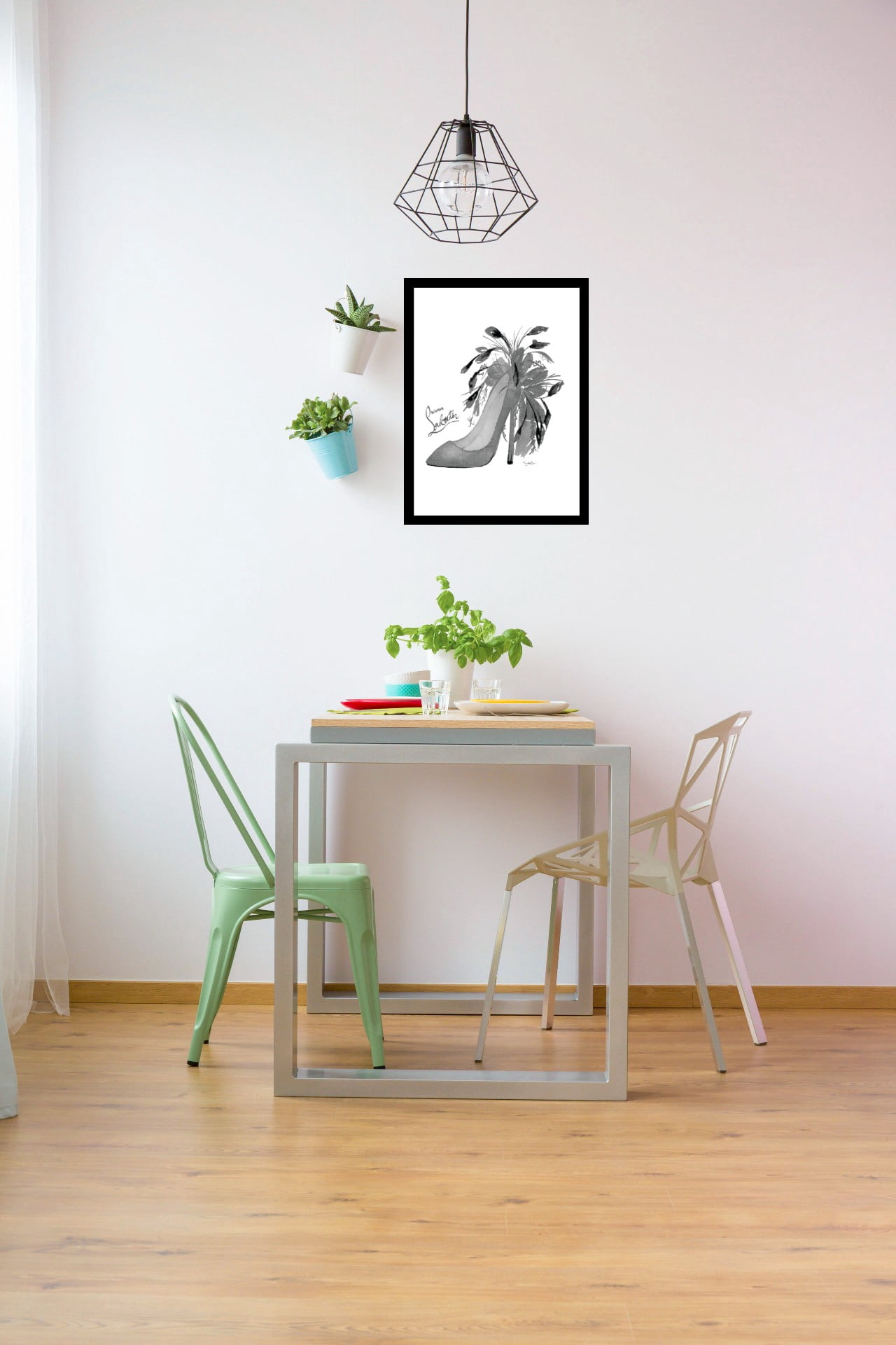 Venice Beach Collection's Glam Feathery Grey Classy Pump Heel 14x18 Framed Print