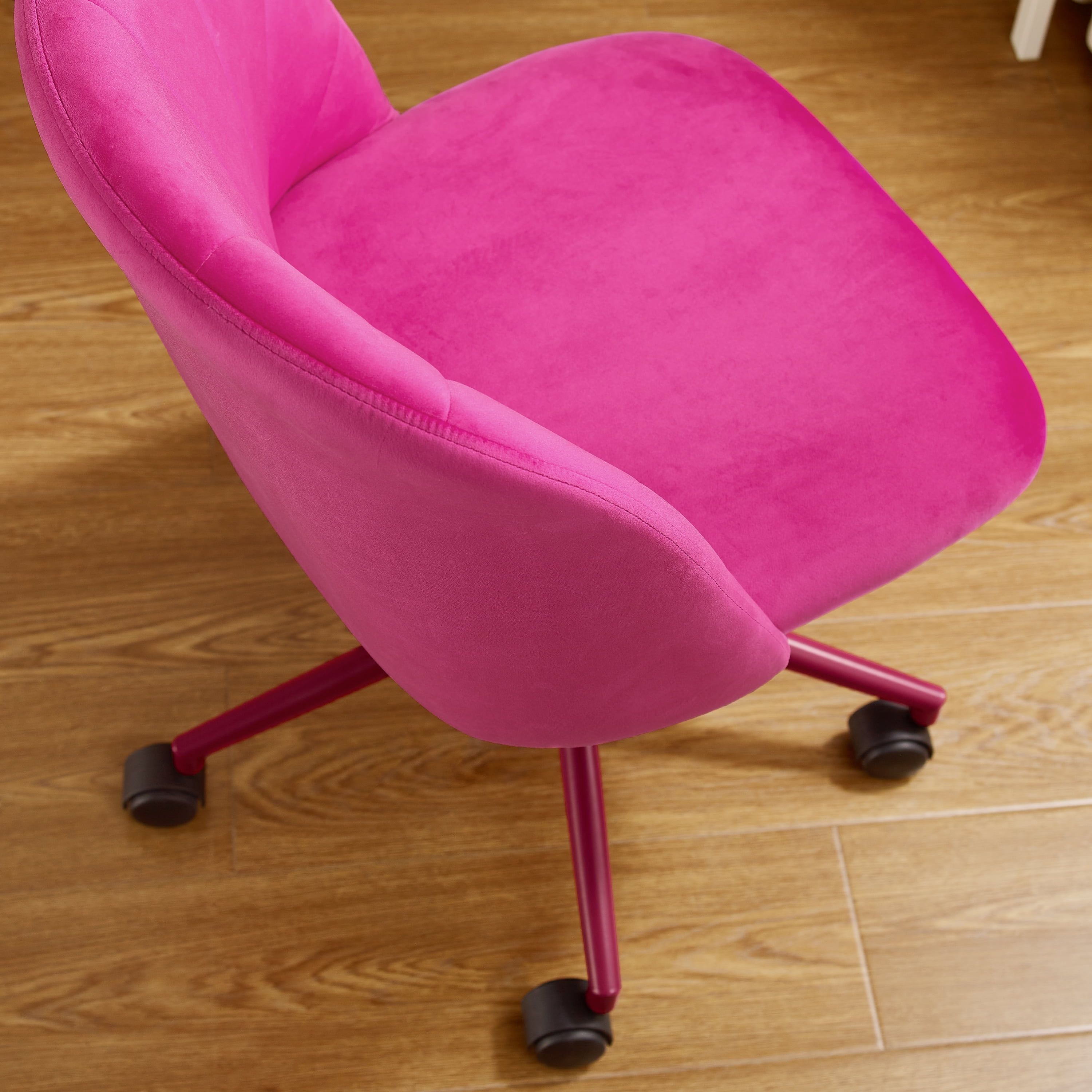 Linon Alondra Upholstered Mid Back Office Desk Chair with Castors, Hot Pink