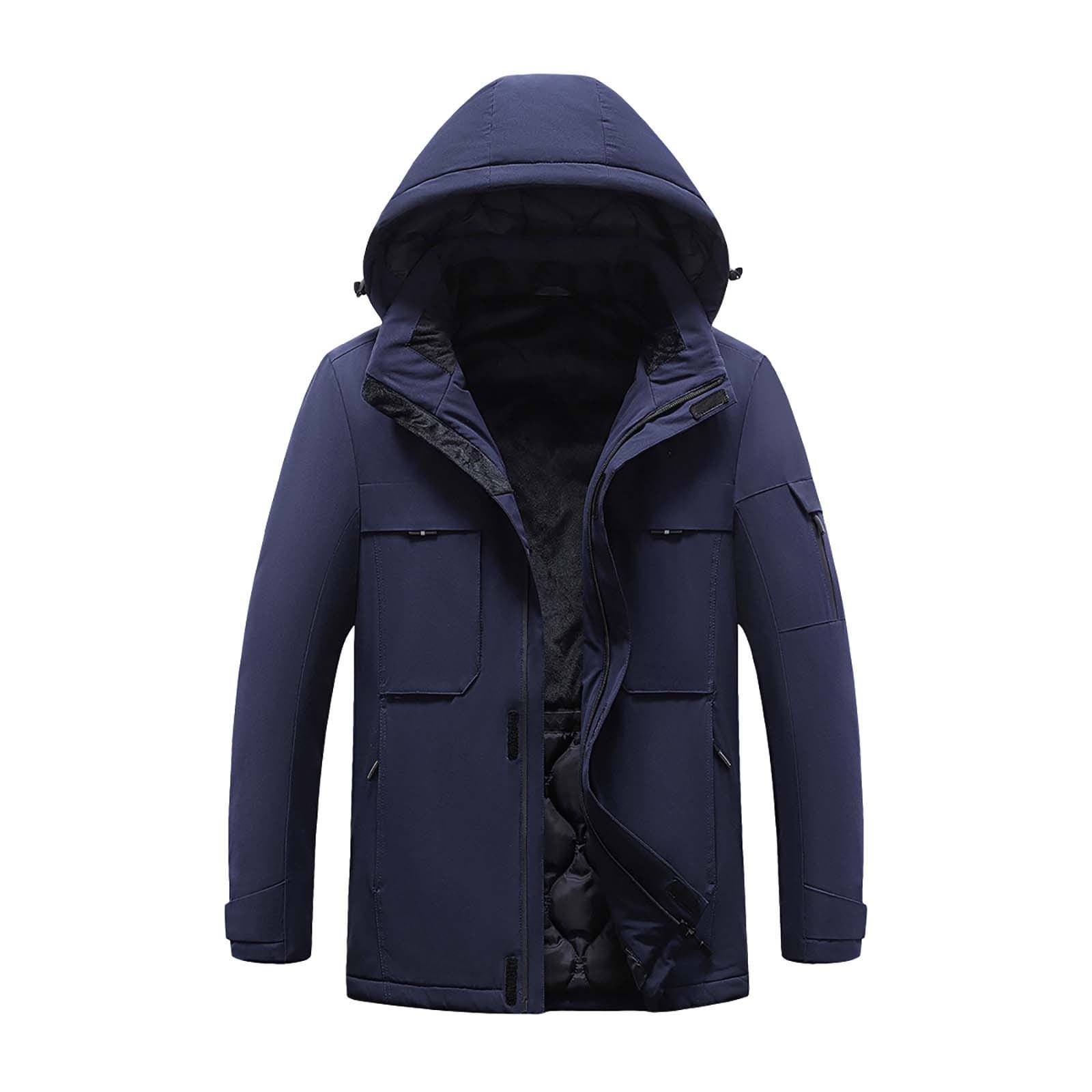 Mens Oversized Detachable Hood Heated Jackets Washable Zip Winter Jackets Coat with 3 Heating