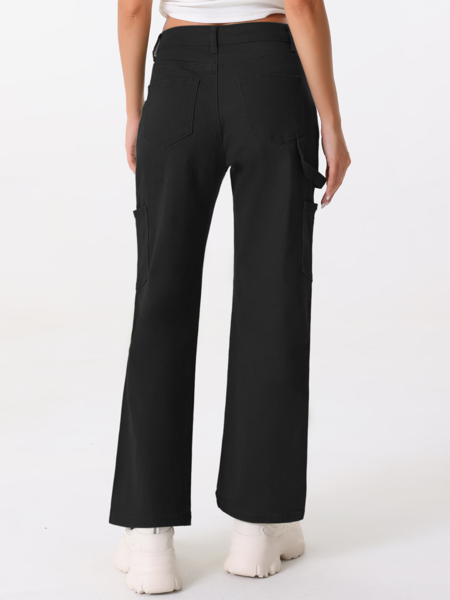 DARING DIVA Women's High Waist Baggy Y2K Street Cargo Pants with Pockets XL Black