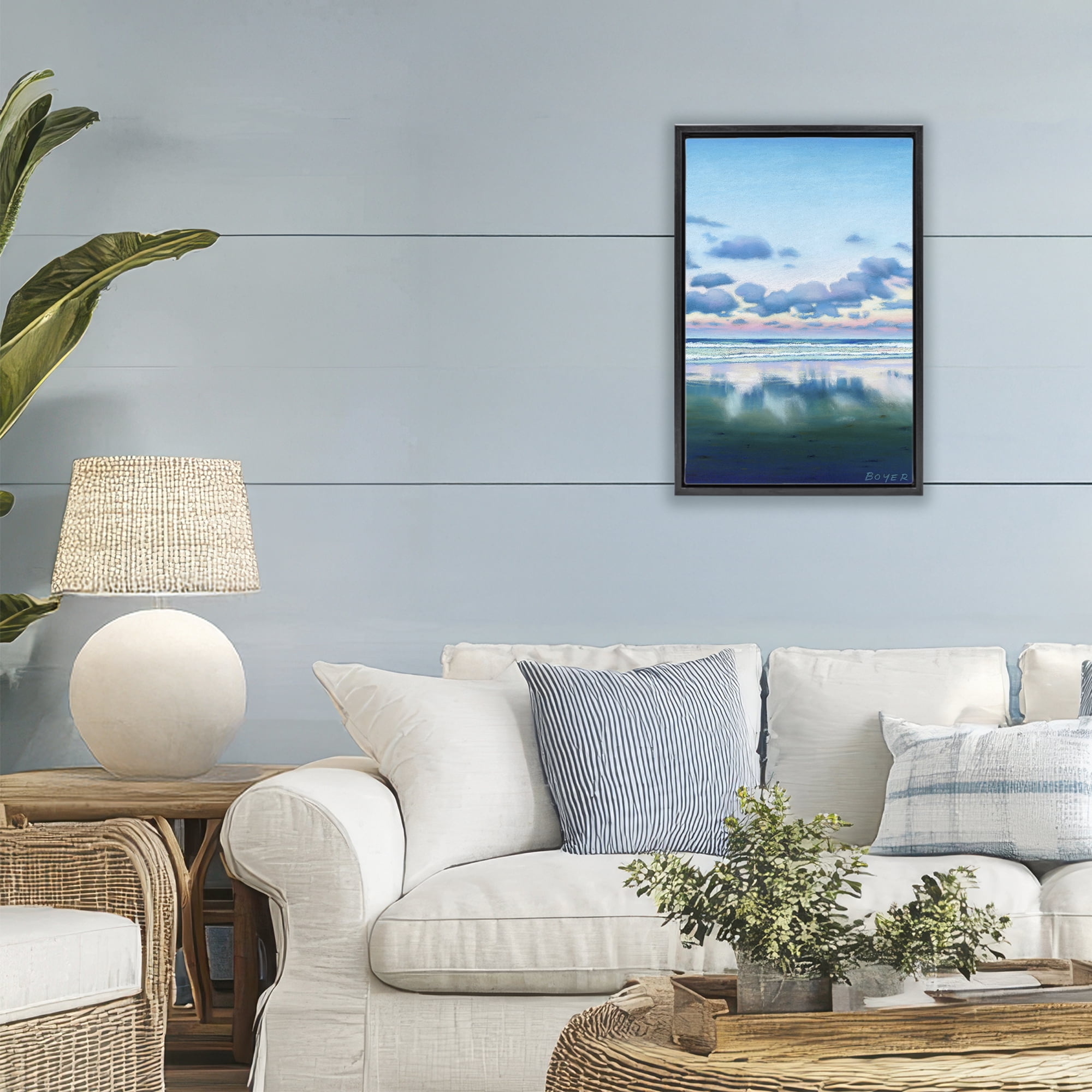 Stupell Industries Pretty Azure Cloud Reflection Black Framed Floater Canvas Wall Art, design by Susy Boyer