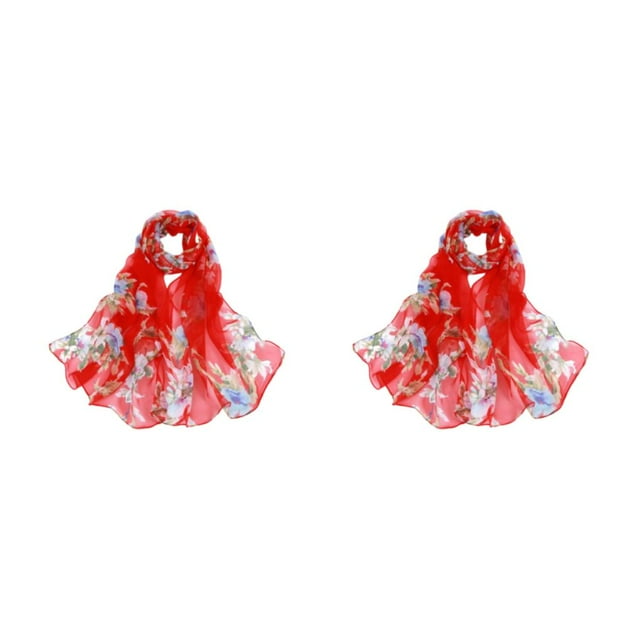 Baohd Cloth Flower Scarf Soft And Breathable Summer Accessory For Elegant And Fashionable Looks Wide red 2Set